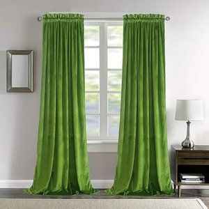 Green Velvet Blackout Insulating Rod Pocket Curtains 52 x 84